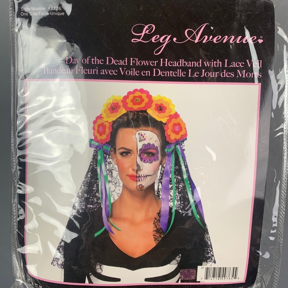 Day of the Dead flower headband with lace veil